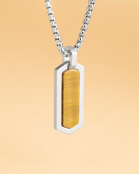 Halskette aus Edelstahl mit einem Tigerauge-Stein - Roma Silver Tiger